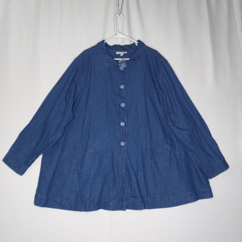 Woman Within Denim‎ Barn Jacket Womens 3X Blue Button Pocket Collar Long Sleeve